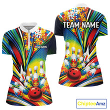 Load image into Gallery viewer, Custom Colorful Autism Awareness Bowling Team Women Shirt, Puzzles Bowling Shirt IPHW11196