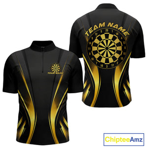 Custom Black And Gold Dartboard Dart Team Men Quarter-Zip Shirt, Golden Dart Outfits IPHW9979