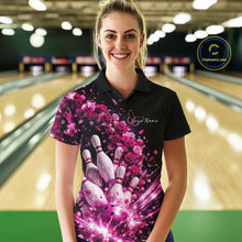 Load image into Gallery viewer, Custom Pink Roses And Butterfly Women Bowling Shirt, Flower Ladies Bowling League Shirt IPHW10887