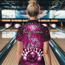 Load image into Gallery viewer, Custom Pink Buttefly Ladies Bowling Team Shirt, Women Bowling Quarter-Zip Shirt IPHW10919