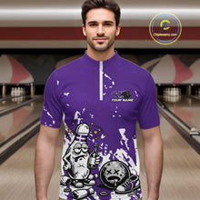Load image into Gallery viewer, Purple Custom Drunk Bowling Ball And Pin Funny Men Quarter-Zip Shirt, Bowling And Beer Jersey IPHW11234