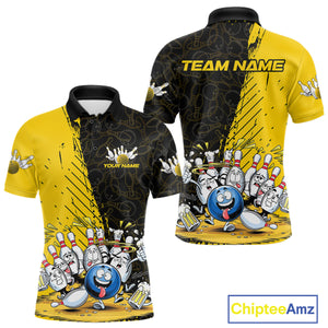 Custom Yellow Funny Bowling Men Polo Shirts, Bowling And Beer Party Bowlers Outfit IPHW9828