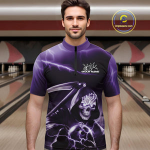 Custom Purple Lightning Grim Reaper Bowling Quarter-Zip Shirts For Men, Halloween Bowling Jerseys IPHW9847