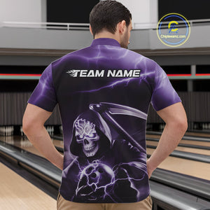 Custom Purple Lightning Grim Reaper Bowling Quarter-Zip Shirts For Men, Halloween Bowling Jerseys IPHW9847
