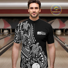 Load image into Gallery viewer, Custom Black And White Polynesian Tribal Turtle Bowling Men Quarter-Zip Team Shirts Outfit IPHW10983