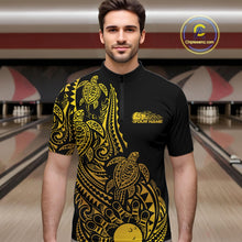 Load image into Gallery viewer, Custom Black And Gold Polynesian Tribal Turtle Bowling Men Quarter-Zip Team Shirts Outfit IPHW10984