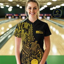 Load image into Gallery viewer, Custom Black And Gold Polynesian Tribal Turtle Bowling Women Quarter-Zip Team Shirts IPHW10984