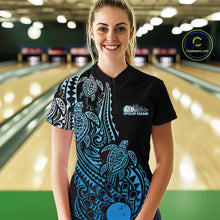 Load image into Gallery viewer, Custom Black And Blue Polynesian Tribal Turtle Bowling Women Quarter-Zip Team Shirts IPHW10985