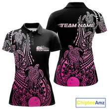 Load image into Gallery viewer, Custom Black And Pink Polynesian Tribal Turtle Bowling Women Polo Team Shirts Outfit IPHW10986