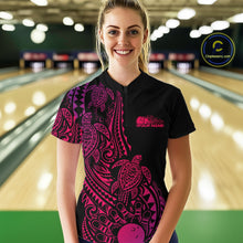 Load image into Gallery viewer, Custom Pink And Purple Polynesian Tribal Turtle Bowling Women Quarter-Zip Team Shirts IPHW10987