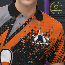 Load image into Gallery viewer, Custom Funny Bowling Polo Shirt For Men, Orange Bowling Ball And Pin Bowling Jersey IPHW10258