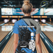 Load image into Gallery viewer, Custom Funny Bowling Polo Shirt For Women, Blue Bowling Ball And Pin Bowling Jersey IPHW10260