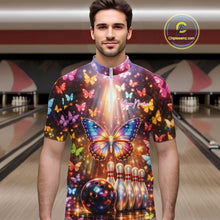 Load image into Gallery viewer, Custom Colorful Butterfly Bowling Men Quarter-Zip Shirt, Bowling Tournament Team Shirt IPHW11030