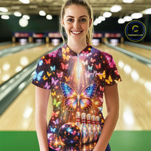 Load image into Gallery viewer, Custom Colorful Butterfly Bowling Women Quarter-Zip Shirt, Bowling Tournament Team Shirt IPHW11030