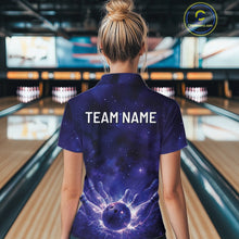 Load image into Gallery viewer, Custom Purple And Blue Galaxy Bowling Team Shirts For Women, Sparkling Sky Bowling Jerseys IPHW10529