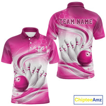Load image into Gallery viewer, Custom Pink Halftone Dots Hexagon Bowling Team Jerseys, Men Polo Bowling Shirt IPHW11377