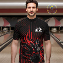 Load image into Gallery viewer, Custom Red Patrotic Flame Bowling Men Quarter-Zip Shirt, US Flag Bowling Jersey IPHW11155