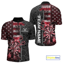 Load image into Gallery viewer, Custom Red Lightning US Flag Dartboard Patriotic Dart Team Men Quarter-Zip Shirt Dart Jerseys IPHW10389