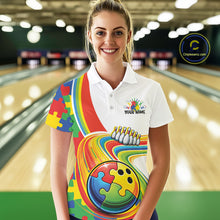 Load image into Gallery viewer, Custom Autism Awareness Bowling Women Polo Shirt, Colorful Puzzles Bowling Jersey IPHW11195