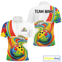 Load image into Gallery viewer, Custom Autism Awareness Bowling Men Polo Shirt, Colorful Puzzles Bowling Jersey IPHW11195