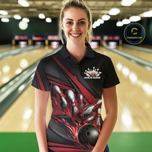 Load image into Gallery viewer, Custom Black And Red Flame Bowling Team Jersey, Bowling Tournament Women Polo Shirt IPHW11205