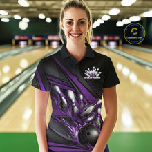 Load image into Gallery viewer, Custom Black And Purple Flame Bowling Team Jersey, Bowling Tournament Women Polo Shirt IPHW11207
