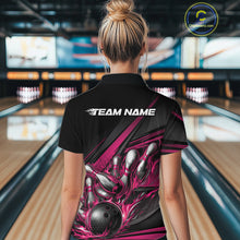 Load image into Gallery viewer, Custom Black And Hot Pink Flame Bowling Team Jersey, Bowling Tournament Women Polo Shirt IPHW11208