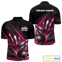 Load image into Gallery viewer, Custom Black And Hot Pink Flame Bowling Team Jersey, Bowling Tournament Men Quarter-Zip Shirt IPHW11208