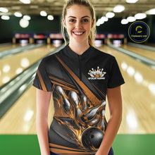 Load image into Gallery viewer, Custom Black And Gold Flame Bowling Team Jersey, Tournament Women Quarter-Zip Shirt IPHW11209