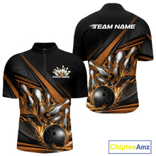 Load image into Gallery viewer, Custom Black And Gold Flame Bowling Team Jersey, Bowling Tournament Men Quarter-Zip Shirt IPHW11209