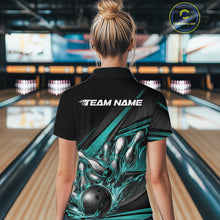 Load image into Gallery viewer, Custom Turquoise Blue Flame Bowling Team Jersey, Bowling Tournament Women Polo Shirt IPHW11210