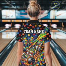 Load image into Gallery viewer, Custom Autism Awareness Butterfly Bowling Team Women Polo Shirt, Puzzles Bowling Jersey IPHW11214