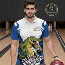 Load image into Gallery viewer, Custom Funny Alligator Bowling Men Polo Shirt, Alligator Blue Bowling Team League Shirt IPHW10684