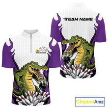Load image into Gallery viewer, Custom Funny Alligator Bowling Men Quarter-Zip Shirt, Alligator Purple Bowling Team League Shirt IPHW10687