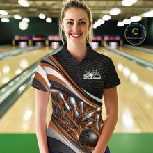 Load image into Gallery viewer, Custom Orange Flame Bowling Women Polo Shirt, Bowling Team League Shirt Bowler Jerseys IPHW11228