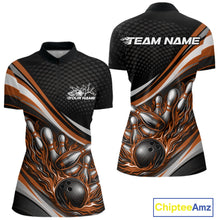 Load image into Gallery viewer, Custom Orange Flame Bowling Women Quarter-Zip Shirt, Bowling Team League Shirt Jerseys IPHW11228