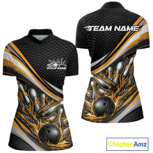Load image into Gallery viewer, Custom Yellow Flame Bowling Women Quarter-Zip Shirt, Bowling Team League Shirt Jerseys IPHW11231