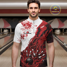 Load image into Gallery viewer, Custom Red Flame Bowling Men Quarter-Zip Shirt, Bowling Team League Shirt Bowler Jerseys IPHW11242