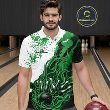 Load image into Gallery viewer, Custom Green Flame Bowling Men Polo Shirt, Bowling Team League Shirt Bowler Jerseys IPHW11246
