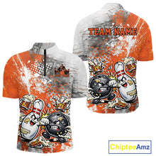 Load image into Gallery viewer, Custom Angry Bowling Ball And Pin Fight Funny Shirt, Orange Bowling And Beer Shirt IPHW11250