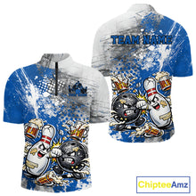 Load image into Gallery viewer, Custom Angry Bowling Ball And Pin Fight Funny Shirt, Blue Bowling And Beer Shirt IPHW11251