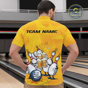 Custom Funny Bowling And Beer Men Quarter-Zip Shirts, Bowling Ball And Pins Party Jerseys IPHW9827