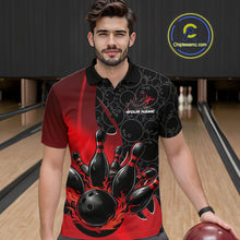 Load image into Gallery viewer, Custom Black And Red Flame Bowling Team Men Polo Shirt, Bowling Ball Pattern Jerseys IPHW11277