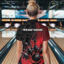Load image into Gallery viewer, Custom Black And Red Flame Bowling Team Women Quarter-Zip Shirt, Bowling Pattern Jersey IPHW11277