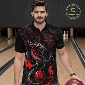 Custom Gray And Red Camo Dragon Claws Bowling Men Polo Shirts, Team Bowling Jerseys IPHW9855