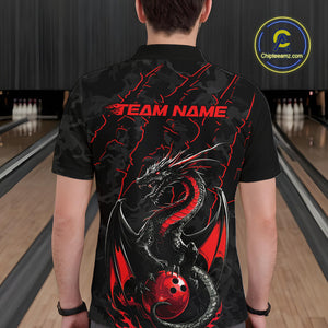 Custom Gray And Red Camo Dragon Claws Bowling Men Polo Shirts, Team Bowling Jerseys IPHW9855