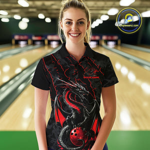 Custom Gray And Red Camo Dragon Claws Bowling Women Polo Shirts, Team Bowling Jerseys IPHW9855