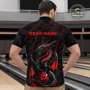 Custom Gray And Red Camo Dragon Claws Bowling Men Quarter-Zip Shirts, Team Bowling Jerseys IPHW9855