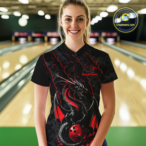 Custom Gray And Red Camo Dragon Claws Bowling Women Quarter-Zip Shirts, Team Jerseys IPHW9855
