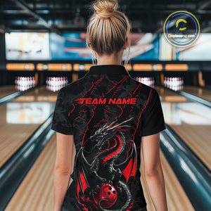Custom Gray And Red Camo Dragon Claws Bowling Women Quarter-Zip Shirts, Team Jerseys IPHW9855